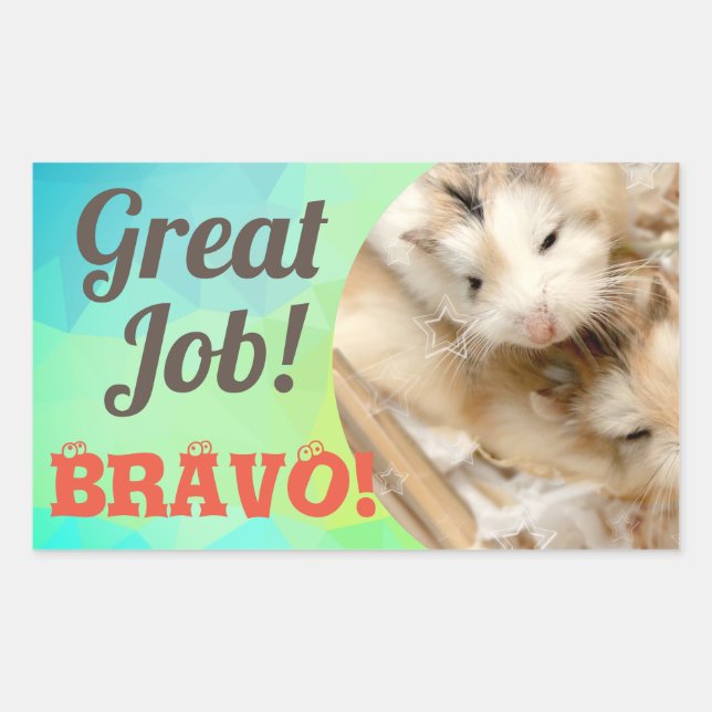 Sticker Rectangulaire HammyVille - Cute Hamster Great Job Bravo (Devant)