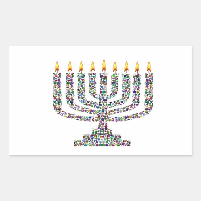 Sticker Rectangulaire Hanoukkiah fait avec des pierres précieuses (Devant)