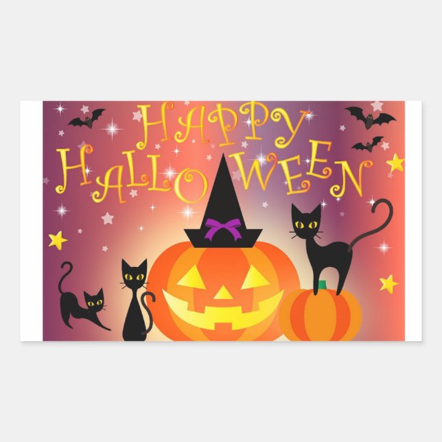 Sticker Rectangulaire Happy Halloween Funny Bright Citrouille Party (Devant)