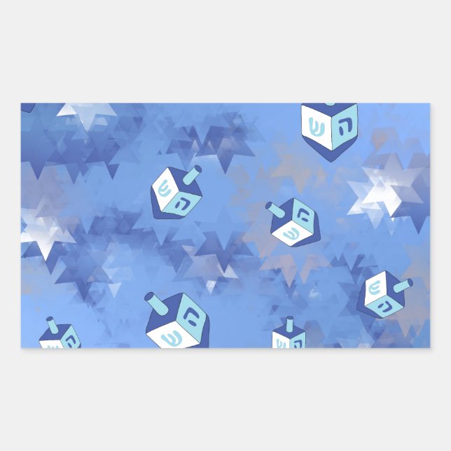 Sticker Rectangulaire Happy Hanoukka Falling Stars and Dreidels (Devant)