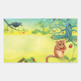 Sticker Rectangulaire Hazel Dormouse Manger Fraise Sauvage