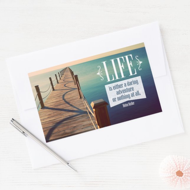 Sticker Rectangulaire Helen Keller Citation Inspirationnelle "Aventure" (Enveloppe)