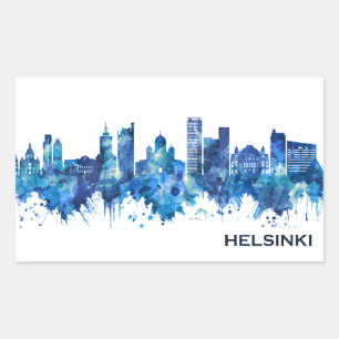 Sticker Rectangulaire Helsinki Finlande Skyline Blue