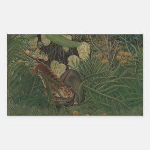 Sticker Rectangulaire Henri Rousseau - Combat entre un tigre