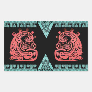 Sticker Rectangulaire Hiéroglyphe, guerrier aztèque noir
