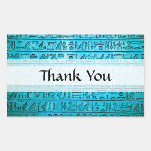 Sticker Rectangulaire Hiéroglyphes égyptiens anciens Merci bleu