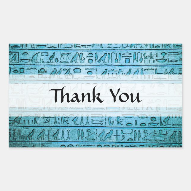 Sticker Rectangulaire Hiéroglyphes égyptiens anciens Merci bleu (Devant)