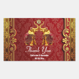 Sticker Rectangulaire Hindi éléphants lotus fleur or rouge mariage