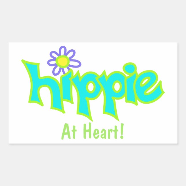 Sticker Rectangulaire Hippie au coeur Turquoise Art Custom (Devant)