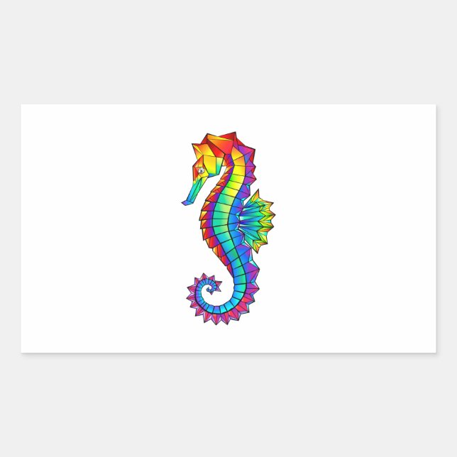 Sticker Rectangulaire Hippocampe polygonal arc-en-ciel (Devant)