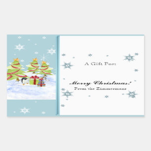 Sticker Rectangulaire Hivernal Whimsy mignonne bébé pingouin dans l'étoi
