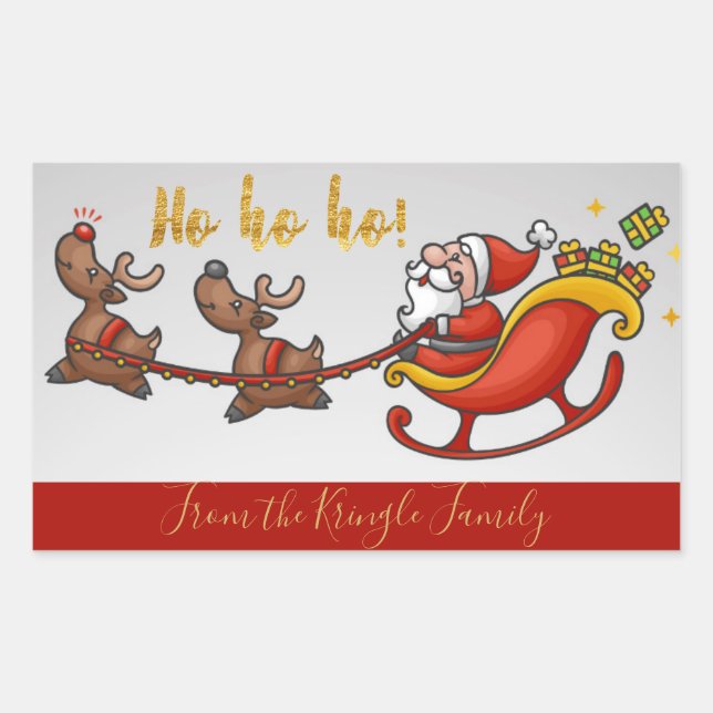 Sticker Rectangulaire Ho Ho Ho Cute Santa Claus Noël personnalisé (Devant)