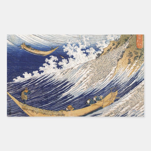 Sticker Rectangulaire Hokusai Ocean Waves Sea Boats (Devant)
