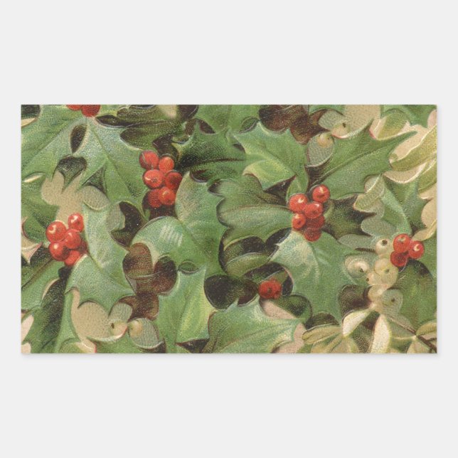 Sticker Rectangulaire Holly Tree Noël Vintage (Devant)
