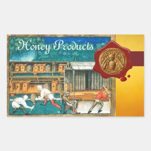 STICKER RECTANGULAIRE HONEY BEE, BEEKEEPER RED WAX SEAL