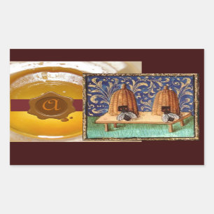 STICKER RECTANGULAIRE HONEY BEE, MONOGRAMME DE SCEAU DE CIRE BROWN