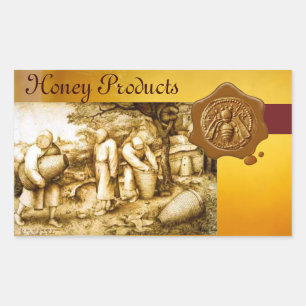 STICKER RECTANGULAIRE HONEY BEE, SCEAU DE CIRE BROWN