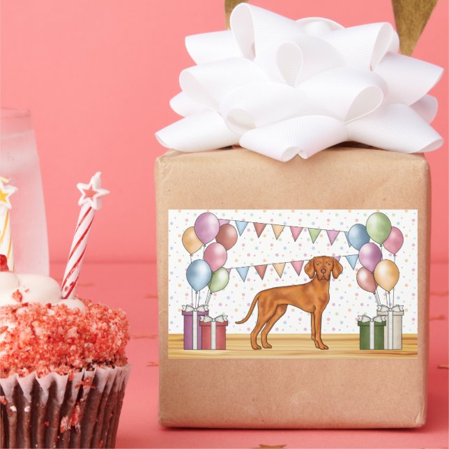 Sticker Rectangulaire Hongrois Vizsla Chien aux couleurs pastel Annivers (Fête)
