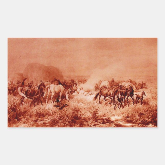 Sticker Rectangulaire HORSES GRAZER, Rouge antique rose Brown (Devant)