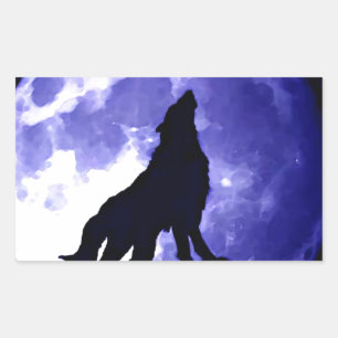 Sticker Rectangulaire Howling Wolf & Fullmoon