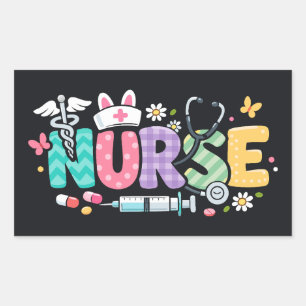 Sticker Rectangulaire Humour Médical Infirmière de Pâques Mignon