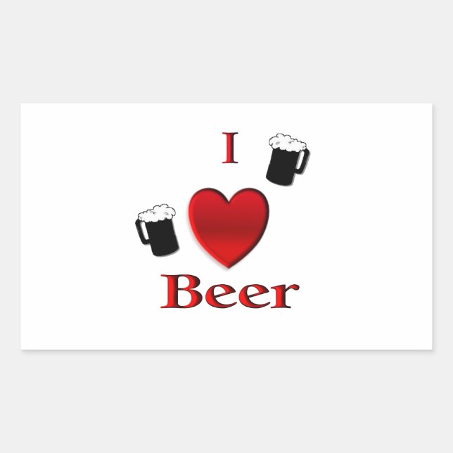Sticker Rectangulaire I Heart Beer Design (Devant)