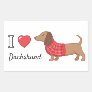 Sticker Rectangulaire I Love Heart Dachshund Wiener Dog Red Sweater