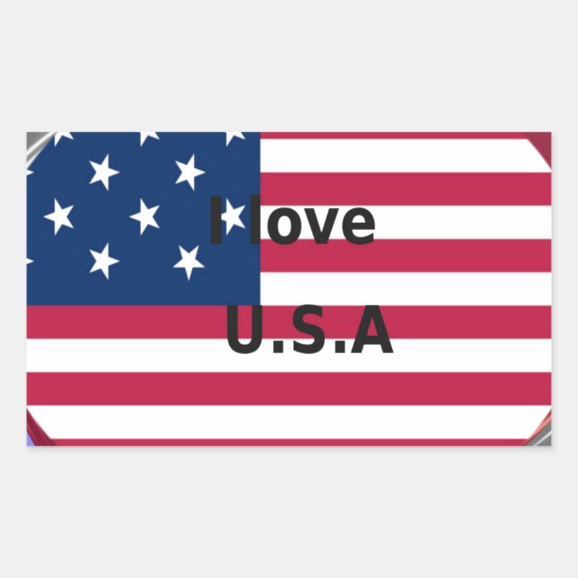 Sticker Rectangulaire I Love U.S.A. Swirl : Patriotic Heart Art Imprimer (Devant)