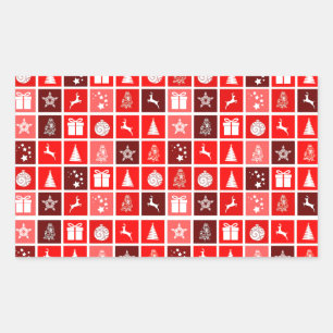 Sticker Rectangulaire Icône de Noël Carrés Rouges Art de Fête Classique