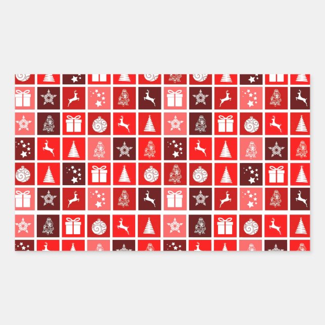 Sticker Rectangulaire Icône de Noël Rouge Carré Vacances Art classique (Devant)