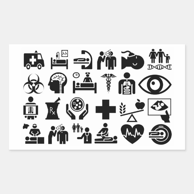 Sticker Rectangulaire Icônes Médicales design noir et blanc (Devant)