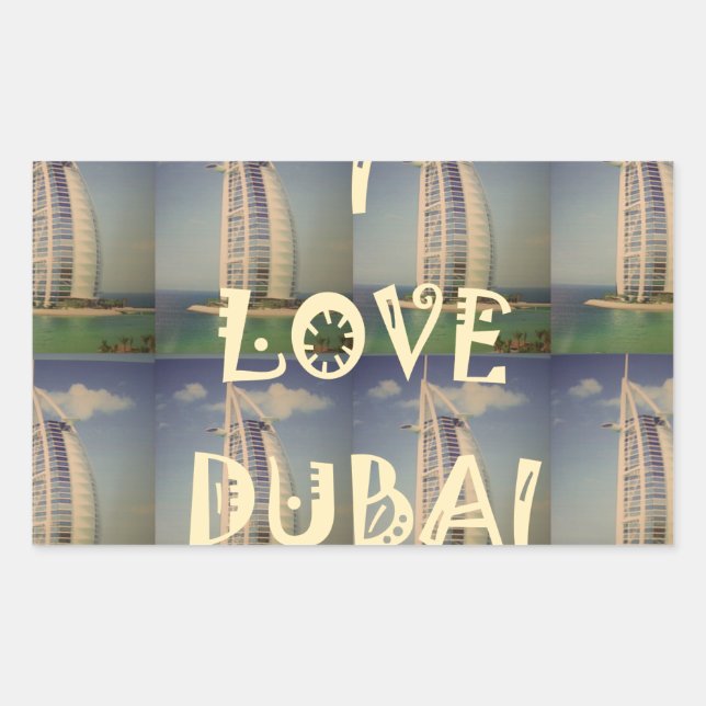 Sticker Rectangulaire Iconic Dubai : "I Love Dubai" Vector Graphisme (Devant)