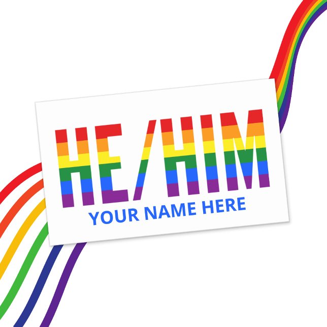 Sticker Rectangulaire Il Pronounounes dans LGBTQ Rainbow Pride Stripes (Créateur téléchargé)
