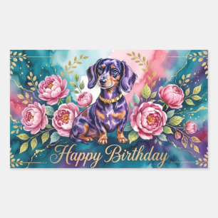 Sticker Rectangulaire Illustration d'anniversaire de teckel