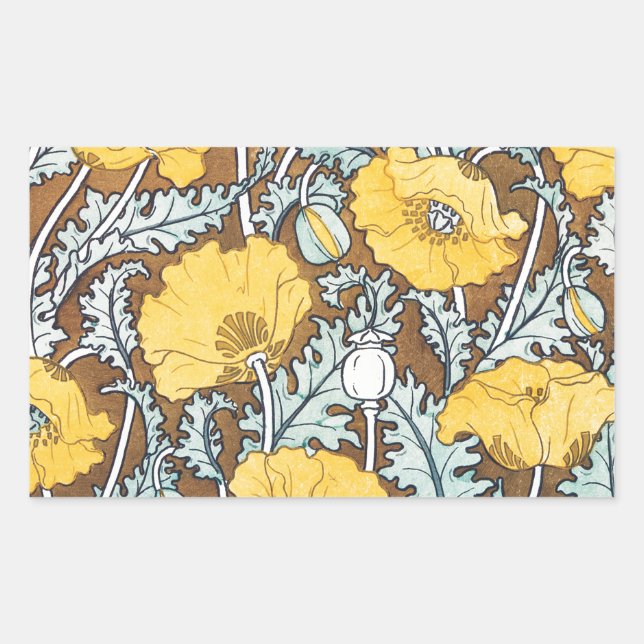 Sticker Rectangulaire illustration d'art pavot fleur jaune (Devant)