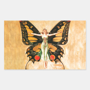 Sticker Rectangulaire Illustration de femme de Leyendecker papillon Flap