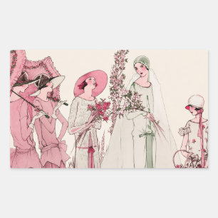 Sticker Rectangulaire Illustration de mariage Art Déco vintage