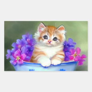 Sticker Rectangulaire Illustration vintage de chaton orange et blanc