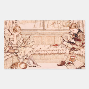 Sticker Rectangulaire Illustration vintage d'enfants lisant