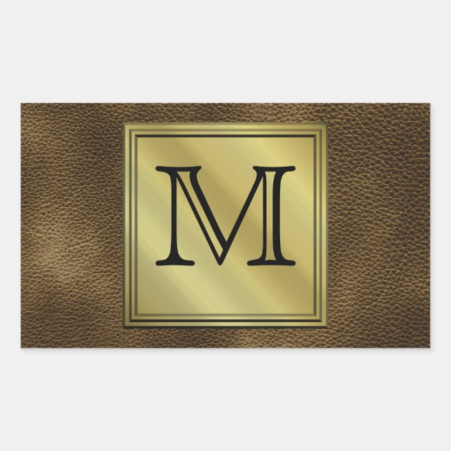 Sticker Rectangulaire Image Monogramme personnalisée imprimée. Brun. (Devant)