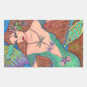 Sticker Rectangulaire Imaginaire de sirène "Le collier de libellules" Ar