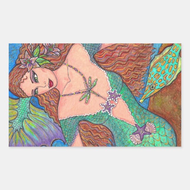 Sticker Rectangulaire Imaginaire de sirène "Le collier de libellules" Ar (Devant)