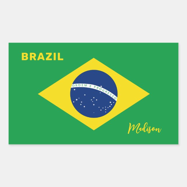 Sticker Rectangulaire Indicateur Brésil de nom personnalisé (Devant)