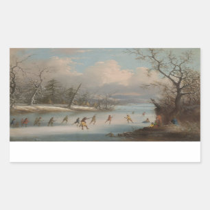 Sticker Rectangulaire Indiens jouant à la lacrosse sur la glace