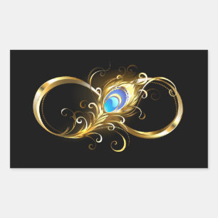 Sticker Rectangulaire Infinité avec plume de paon doré