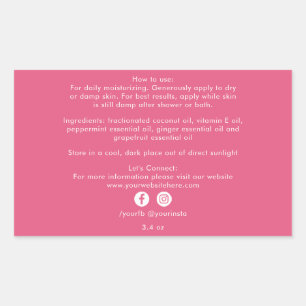 Sticker Rectangulaire Ingrédients de Produit d'Affaires Biologiques Rose