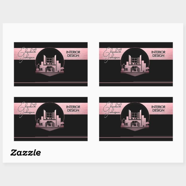 Sticker Rectangulaire Interior Design or Architect Logo Black and Rose  (Feuille)