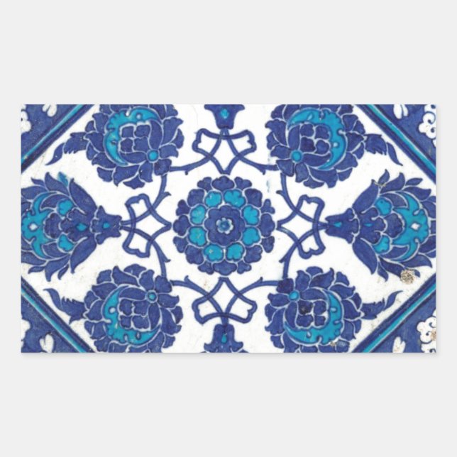 Sticker Rectangulaire Iznik Floral Ethnic Tribal Turkish Mosaic Pottery (Devant)