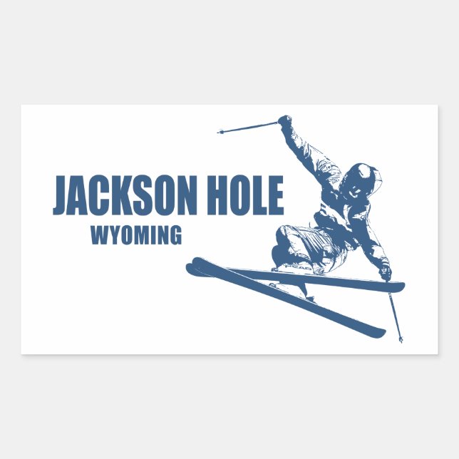 Sticker Rectangulaire Jackson Hole Wyoming Skier (Devant)