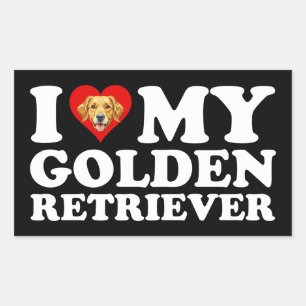 Sticker Rectangulaire J'aime (Cœur) Mon Golden Retriever